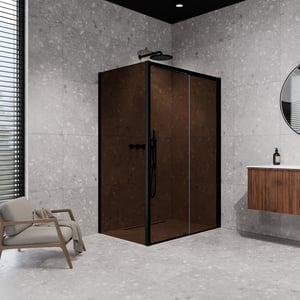 Balmani Senses Design douchehoek met rechtse schuifdeur en vaste zijwand, 120 x 90 cm, Brons, Mat zwart profielen