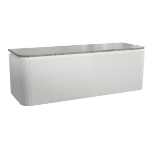 Balmani Moon meuble salle de bains suspendu 160 x 55 cm blanc mat avec Moon tablette simple ou double en terrazzo greige terrazzo, Nervure droite symétrique verticale