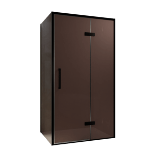 Balmani Senses Design Eckdusche: Drehtür (Rechts) mit fixierte Seitenwand, 100 x 100 cm, Bronze, Profil Schwarz