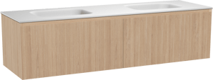 Balmani Fila zwevend badmeubel 180 x 55 cm naturel eiken met Tablo Arcato dubbele wastafel in solid surface mat wit, Verticale symmetrische rechte ribbel
