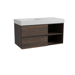 Storke Edge meuble salle de bains suspendu 110 x 52 cm noyer avec Mata High plan vasque asymétrique à gauche en solid surface blanc mat