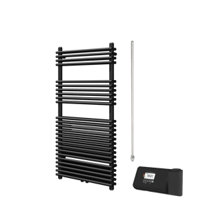 Vipera Alegria dubbele handdoekradiator 60 x 120 cm elektrische verwarming zwart mat zij- en middenaansluiting 1.000W, weerstand inbegrepen