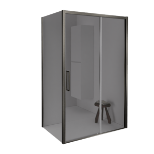 Balmani Senses Design Eckdusche: Schiebetür (Rechts) mit fixierte Seitenwand, 160 x 100 cm, Reflex-Spiegelglas, Profil Brushed GunMetal