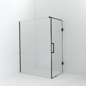 Balmani Modular douche à l'italienne avec porte: 150 x 200 cm avec porte 90 cm, Verre transparent, Profil Noir mat