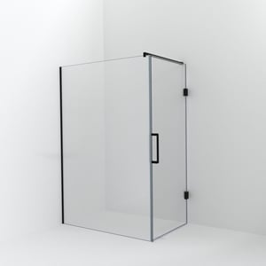 Balmani Modular inloopdouche met deur: 140 x 200 cm met deur 90 cm, Extra helder glas met coating, Mat zwarte profielen
