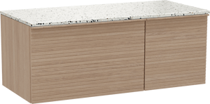 Balmani Forma meuble salle de bains suspendu 120 x 55 cm chêne naturel avec Stretto tablette simple ou double en blanc/noir mat terrazzo, Nervure droite symétrique horizontale