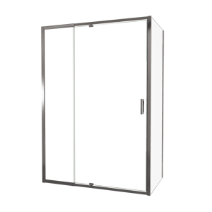 Luca Varess Vidor Telescope paroi d'angle avec porte pivotante et paroi latérale fixe 140 x 80 cm verre transparent profil chrome brillant