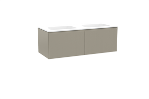 Balmani Fila hängendes Möbelstück Set: 135 x 55 cm, Steingrau, mit Tablo Strada Doppelwaschtisch, Marmorkomposit, Weiß matt, Vertikale symmetrische gerade Rippe