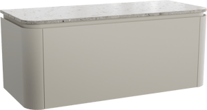 Balmani Moon zwevend badmeubel 130 x 55 cm zijdegrijs met Moon enkel of dubbel wastafelblad in terrazzo greige terrazzo