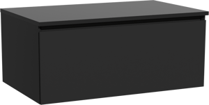 Storke Edge hängendes Möbelstück Set: 85 x 52 cm, Schwarz matt, mit Panton Einzel Waschtischplatte, Pulverbeschichtetes MDF Schwarz matt