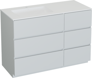 Storke Edge staand badkamermeubel 120 x 52 cm glanzend wit met Bilia asymmetrisch linkse wastafel in composietmarmer glanzend wit