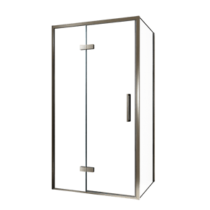 Balmani Senses Design douche en coin avec porte pivotante à gauche et paroi latérale fixe, 100 x 70 cm, Verre transparent, Profil Brushed GunMetal, coating inclus