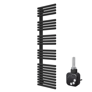 Vipera Avila enkele handdoekradiator 50 x 187 cm elektrische verwarming mat zwart middenaansluiting 800W, weerstand inbegrepen