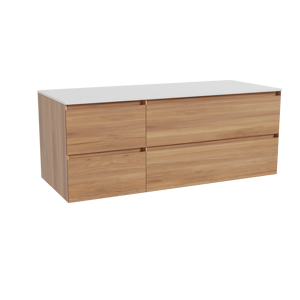 Balmani Mitra meuble salle de bains suspendu 135 x 55 cm teck avec Stretto tablette simple ou double en solid surface blanc mat