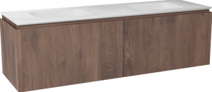 Balmani Eclips meuble salle de bains suspendu 180 x 55 cm Noyer américain avec Eclips double vasque vasque en Solid Surface blanc mat