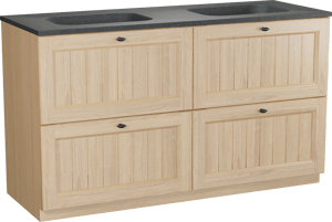 Balmani Lemon staand badmeubel 150 x 55 cm, fineer naturel eiken met Tablo Arcato dubbele wastafel in zwart graniet