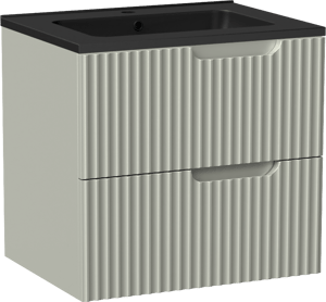 Linie Ribbo meuble salle de bains suspendu 60 x 46 cm greige avec Vano plan simple en marbre composite noir mat, Nervure circulaire symétrique verticale