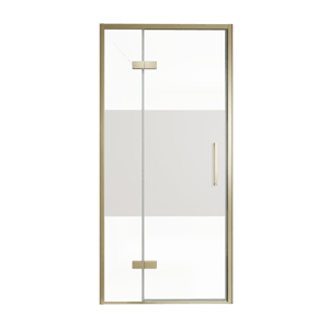 Balmani Senses Design Dusche Drehtür, Links, 100 cm x 210 cm, Klarglas mit mattiertem Streifen, Profil Brushed Champagner Gold