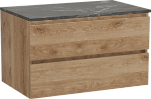 Balmani Lucida zwevend badmeubel 90 x 55 cm ruw eiken met Stretto enkel wastafelblad in marmer pietra grey