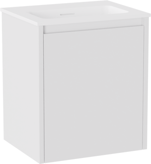 Storke Seda hängendes Möbelstück Set: 45 x 35 cm, Weiß matt, mit Mata Einzelwaschtisch, Solid Surface Weiß matt