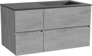 Storke Edge zwevend badmeubel 100 x 52 cm beton donkergrijs met Scuro asymmetrisch rechtse wastafel in kwarts mat zwart
