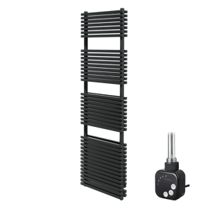Vipera Vesuvio sèche-serviettes Doublé 50 x 180 cm chauffage électrique noir mat raccordement latéral et central possible 1.500W, résistance incluse