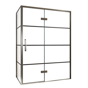 Balmani Senses Design douche d'angle avec porte pivotante à droite et paroi latérale fixe, 140 x 80 cm, Lined, Profil Brushed GunMetal