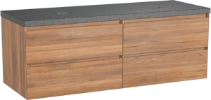 Balmani Mitra meuble salle de bains suspendu 150 x 55 cm teck avec Rock tablette double en granit noir