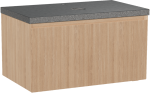Balmani Fila by Mitra meuble salle de bains suspendu 90 x 55 cm chêne naturel avec Rock tablette simple en granit noir, Nervure gauche symétrique verticale