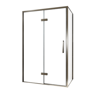 Balmani Senses Design douche en coin avec porte pivotante à gauche et paroi latérale fixe, 120 x 70 cm, Verre transparent, Profil Brushed GunMetal, coating inclus