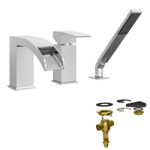 Blaufoss Rucella 3-Loch Badewannenrandarmatur: Chrom glänzend, mit Brausekopf