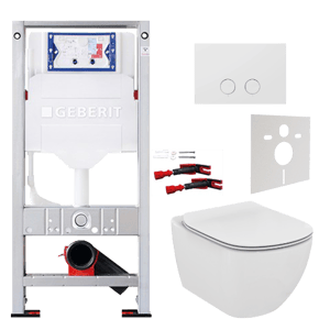 Ideal Standard Tesi hangend toilet hoogglans wit randloos met Geberit Sigma inbouwspoelreservoir UP320 met Burda frame en bedieningspaneel
