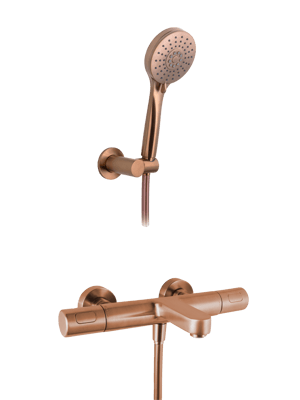 Blaufoss Apollo Thermostat-Badewannenarmatur: Wandmontage, Brushed Rosegold