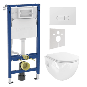 Linie Waldo wc suspendu blanc brillant sans bride avec Geberit Duofix UP100 Delta bâti-support et plaque de commande