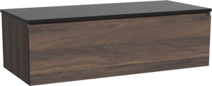 Storke Edge zwevend badkamermeubel 120 x 52 cm notelaar met Panton enkel of dubbel tablet in gepoedercoate mdf mat zwart
