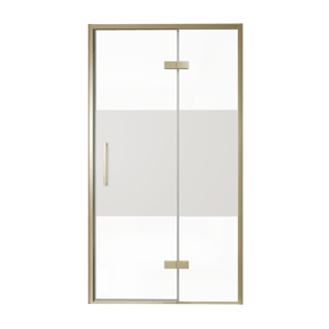 Balmani Senses Design Dusche Drehtür, Rechts, 120 cm x 210 cm, Klarglas mit mattiertem Streifen, Profil Brushed Champagner Gold