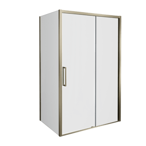 Balmani Senses Design douchecabine met rechtse schuifdeur en vaste zijwand, 120 x 70 cm, Helder glas, Brushed Champagne Gold profielen
