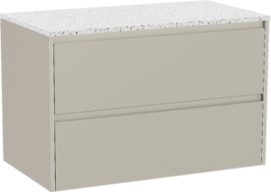 Storke Seda hängendes Möbelstück Set: 95 x 52 cm, Seidengrau, mit Tavola Einzel Waschtischplatte, Terrazzo in Weiß/Schwarz matt