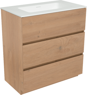 Storke Edge staand badmeubel 80 x 46 cm ruw eiken met Mata enkele wastafel in solid surface mat wit