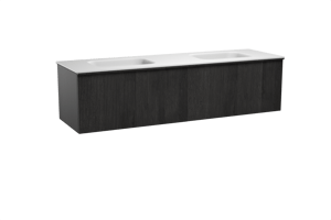 Balmani Forma meuble salle de bains suspendu 180 x 55 cm chêne noir avec Tablo Arcato double vasque en solid surface blanc mat, Nervure droite symétrique verticale