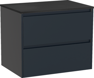 Storke Seda zwevend badkamermeubel 75 x 52 cm nachtblauw met Panton enkel tablet in gepoedercoate mdf mat zwart