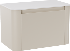 Storke Soft hängendes Möbelstück Set: 80 x 46 cm, Sand Matt, mit Tavola Soft Einzelwaschtischplatte Solid Surface Weiβ matt