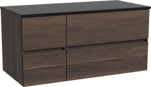 Storke Edge hängendes Möbelstück Set: 110 x 52 cm, Nussbaum, mit Panton Einzel Waschtischplatte, Pulverbeschichtetes MDF Schwarz matt