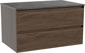 Balmani Mitra zwevend badmeubel 90 x 55 cm amerikaans notenhout met Stretto enkel wastafelblad in marmer pietra grey