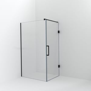 Balmani Modular douche à l'italienne avec porte: 120 x 200 cm avec porte 90 cm, Verre extra transparent avec coating, Profil Noir mat