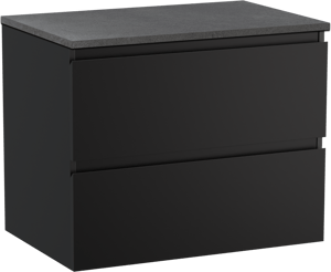 Linie Lado meuble salle de bains suspendu 70 x 46 cm noir mat avec Lado tablette simple en mélaminé ardoise gris