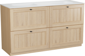 Balmani Lemon staand badkamermeubel 150 x 55 cm, fineer natuur eik met Tablo Arcato dubbele wastafel in mat wit