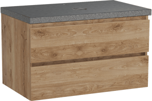 Balmani Lucida meuble salle de bains suspendu 90 x 55 cm chêne brut avec Rock tablette simple en granit noir