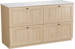 Balmani Lemon staand badkamermeubel 150 x 55 cm, fineer natuur eik met Facetta dubbel tablet in mat wit