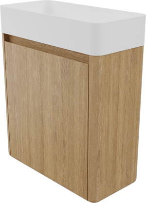 Balmani Fara zwevend toiletmeubel 45 x 22 cm natuur eik met Fara wastafel in matte Solid Surface
